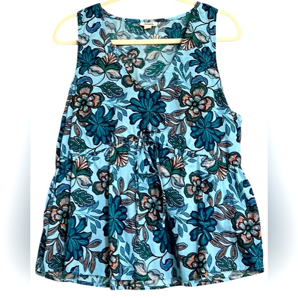 a.n.a Tops - A.N.A Turquoise/Blue/Coral Floral Blend Sleeveless Babydoll Top, Large, EUC.